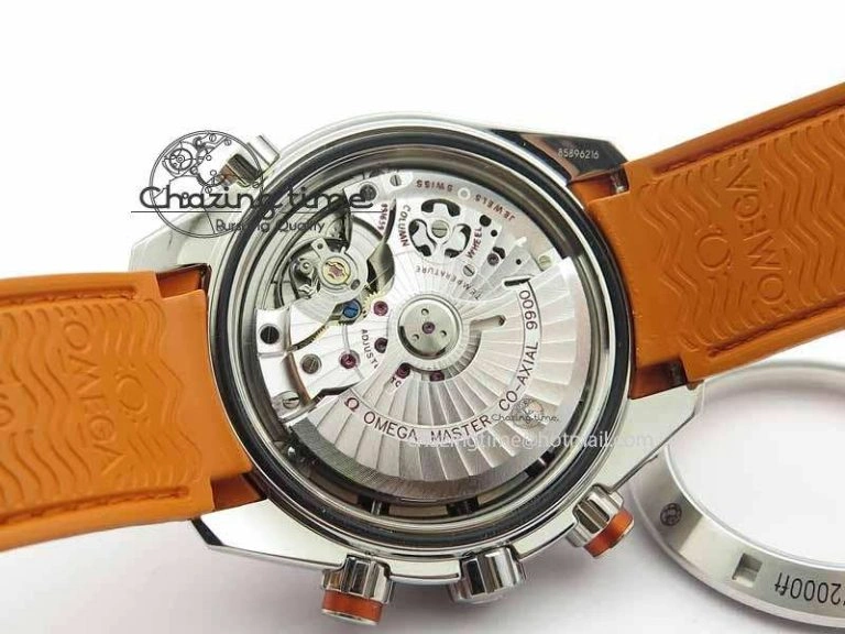 Planet Ocean Master Chrono 45mm SS OM 1:1 Best Edition Black Dial On Orange Rubber Strap A Sleek 8170
