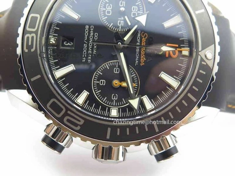 Planet Ocean Master Chrono 45mm SS OM 1:1 Best Edition Black Dial Orange 12 On Rubber Strap A ZeroBulk 8169