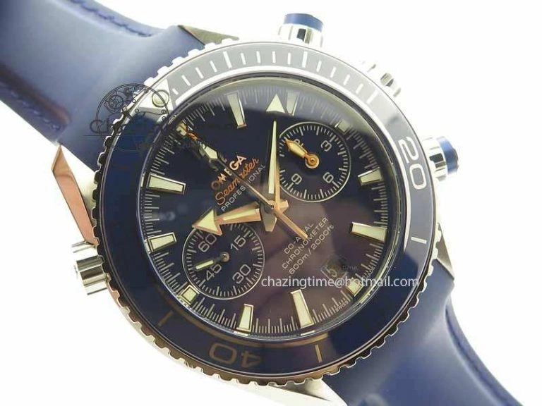 OdorResistant Planet Ocean Master Chrono 45mm SS OM 1:1 Best Edition Blue Dial On Blue Rubber Strap A 8172
