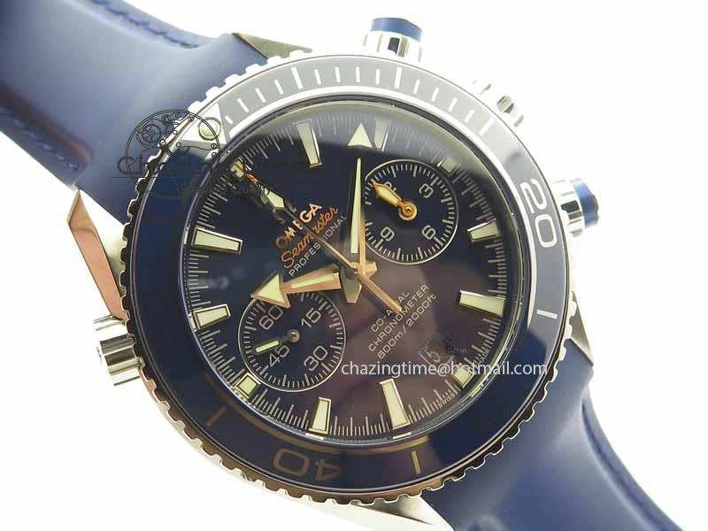 OdorResistant Planet Ocean Master Chrono 45mm SS OM 1:1 Best Edition Blue Dial On Blue Rubber Strap A 8172