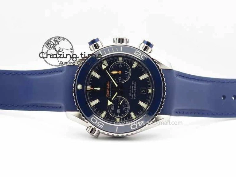 OdorResistant Planet Ocean Master Chrono 45mm SS OM 1:1 Best Edition Blue Dial On Blue Rubber Strap A 8172