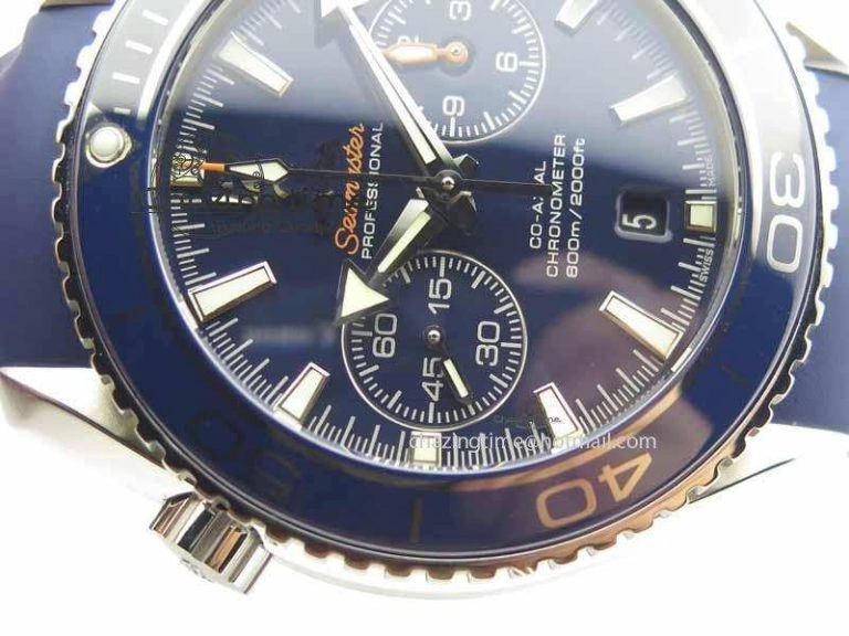 OdorResistant Planet Ocean Master Chrono 45mm SS OM 1:1 Best Edition Blue Dial On Blue Rubber Strap A 8172