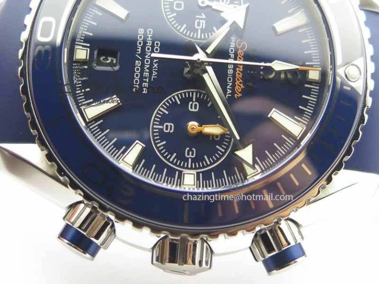 OdorResistant Planet Ocean Master Chrono 45mm SS OM 1:1 Best Edition Blue Dial On Blue Rubber Strap A 8172
