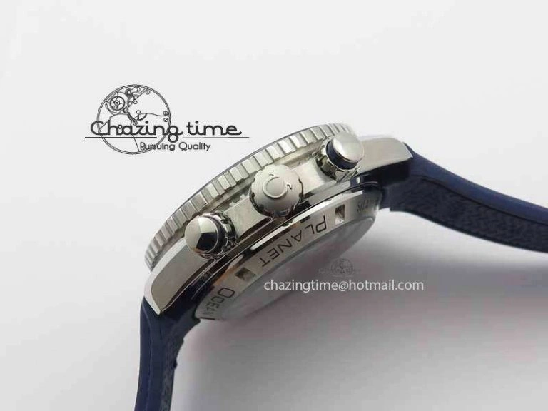 OdorResistant Planet Ocean Master Chrono 45mm SS OM 1:1 Best Edition Blue Dial On Blue Rubber Strap A 8172