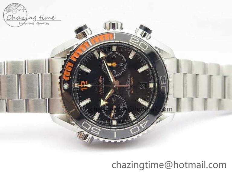 Upgraded Planet Ocean Master Chrono SS OM 1:1 Best Edition Black Dial On SS Bracelet A9900 V 8112