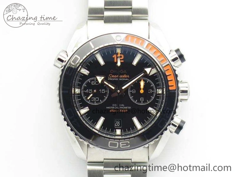 Upgraded Planet Ocean Master Chrono SS OM 1:1 Best Edition Black Dial On SS Bracelet A9900 V 8112