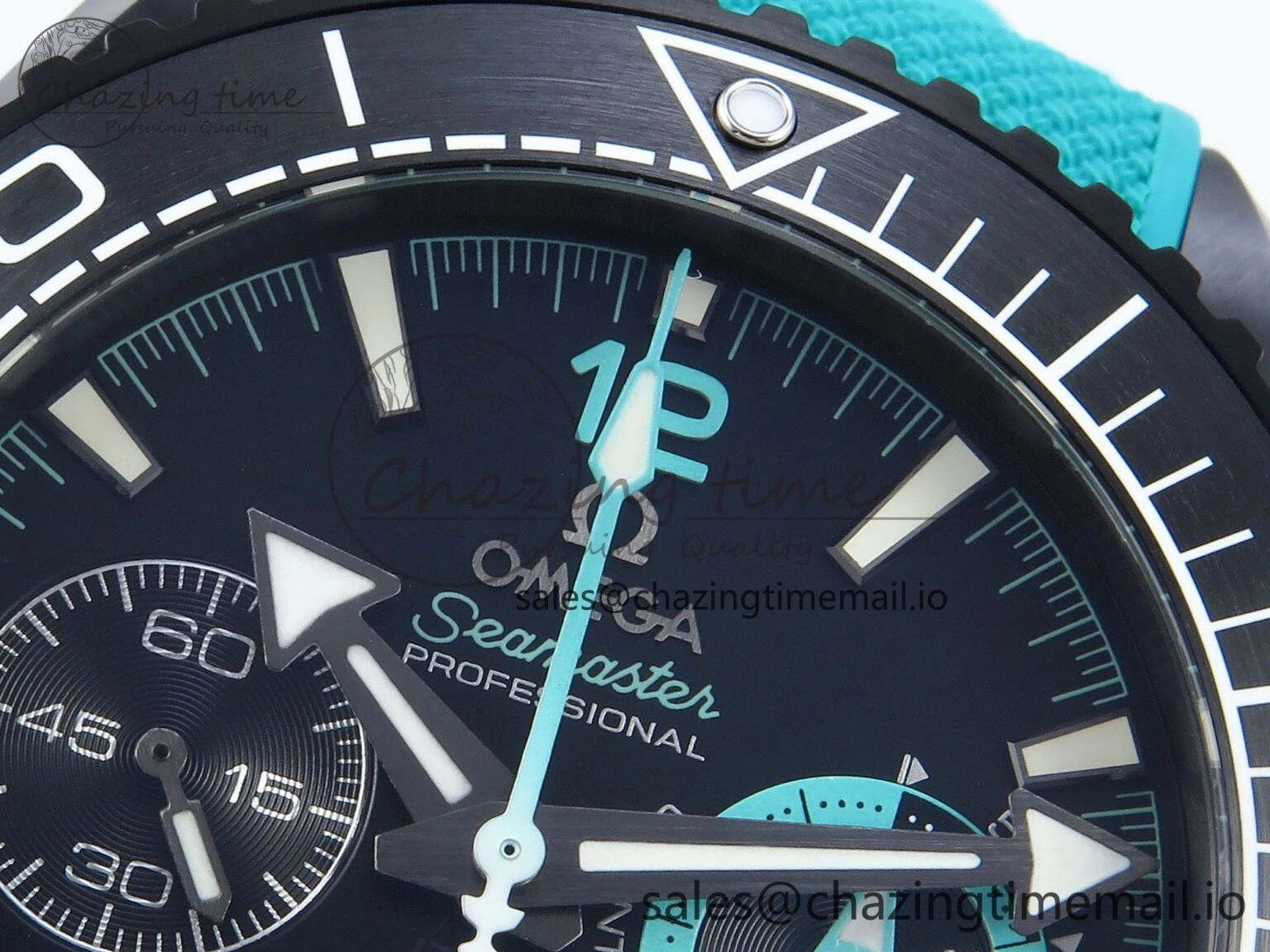 TopPick Planet Ocean Master Chronometer 600M 45.5mm SCF 1:1 Best Edition Black Dial on Tiffany Blue Rubber Strap A9900 Super Clone 7671