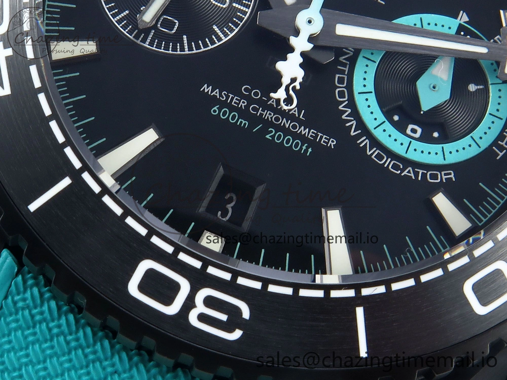 TopPick Planet Ocean Master Chronometer 600M 45.5mm SCF 1:1 Best Edition Black Dial on Tiffany Blue Rubber Strap A9900 Super Clone 7671