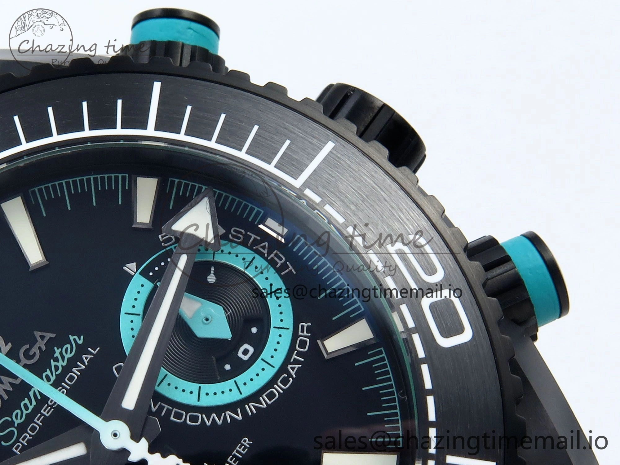 TopPick Planet Ocean Master Chronometer 600M 45.5mm SCF 1:1 Best Edition Black Dial on Tiffany Blue Rubber Strap A9900 Super Clone 7671