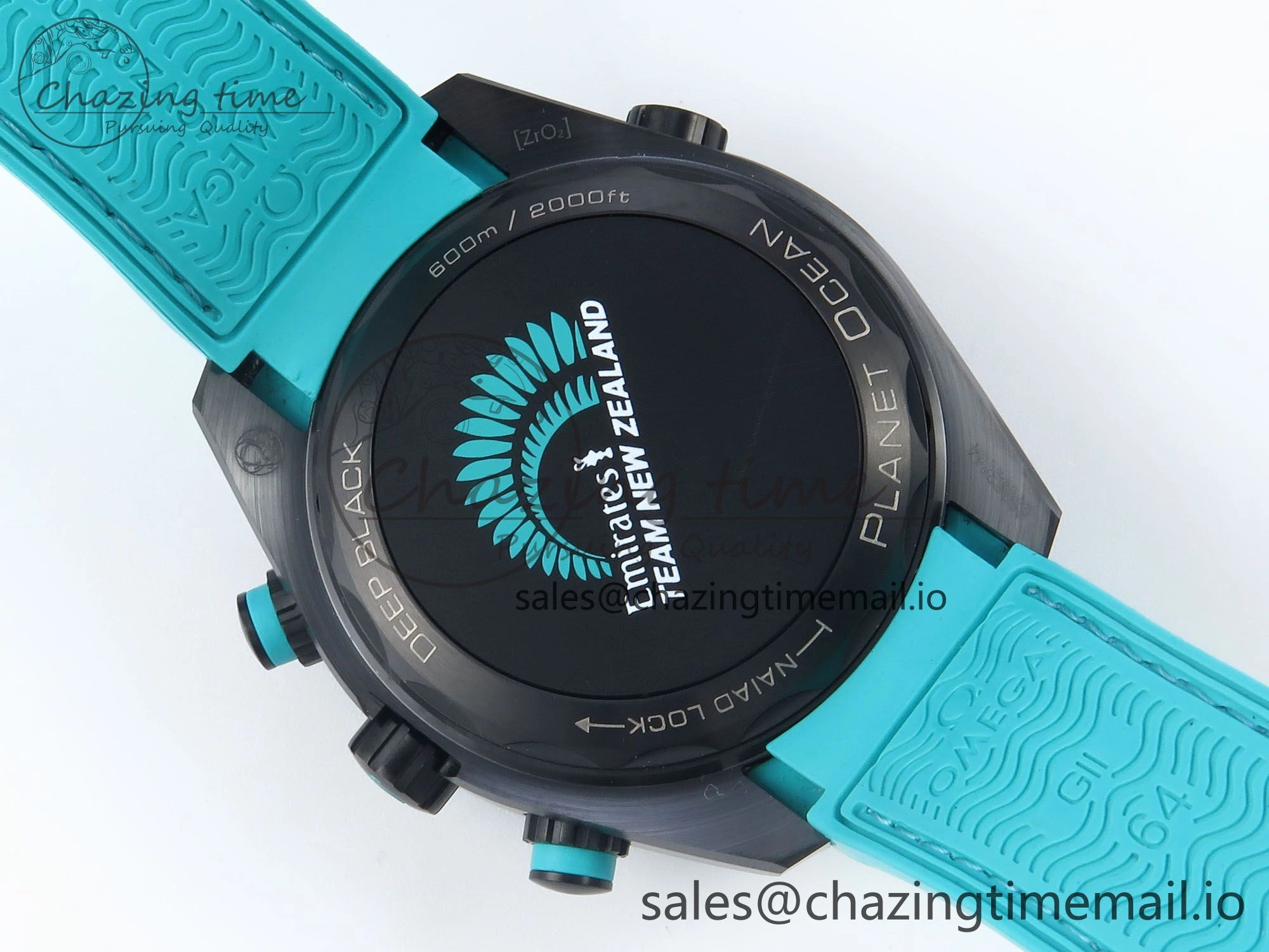 TopPick Planet Ocean Master Chronometer 600M 45.5mm SCF 1:1 Best Edition Black Dial on Tiffany Blue Rubber Strap A9900 Super Clone 7671