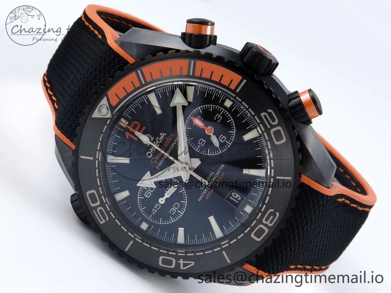 GoAnywhere Planet Ocean Master Chronometer 600M 45.5mm SCF 1:1 Best Edition Black Orange Bezel Black Dial on Black Rubber Strap A9900 Super Clone 7668