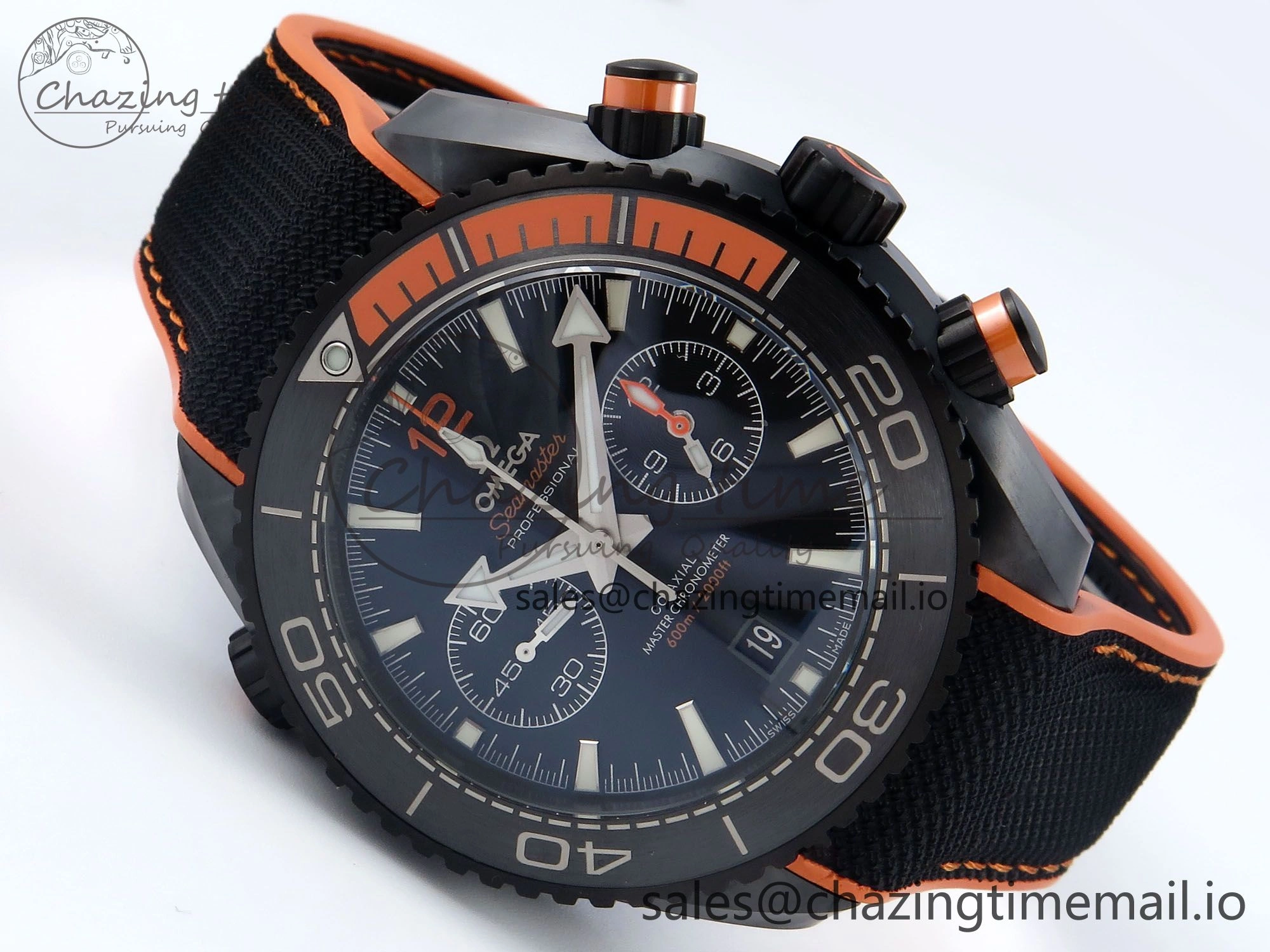 GoAnywhere Planet Ocean Master Chronometer 600M 45.5mm SCF 1:1 Best Edition Black Orange Bezel Black Dial on Black Rubber Strap A9900 Super Clone 7668