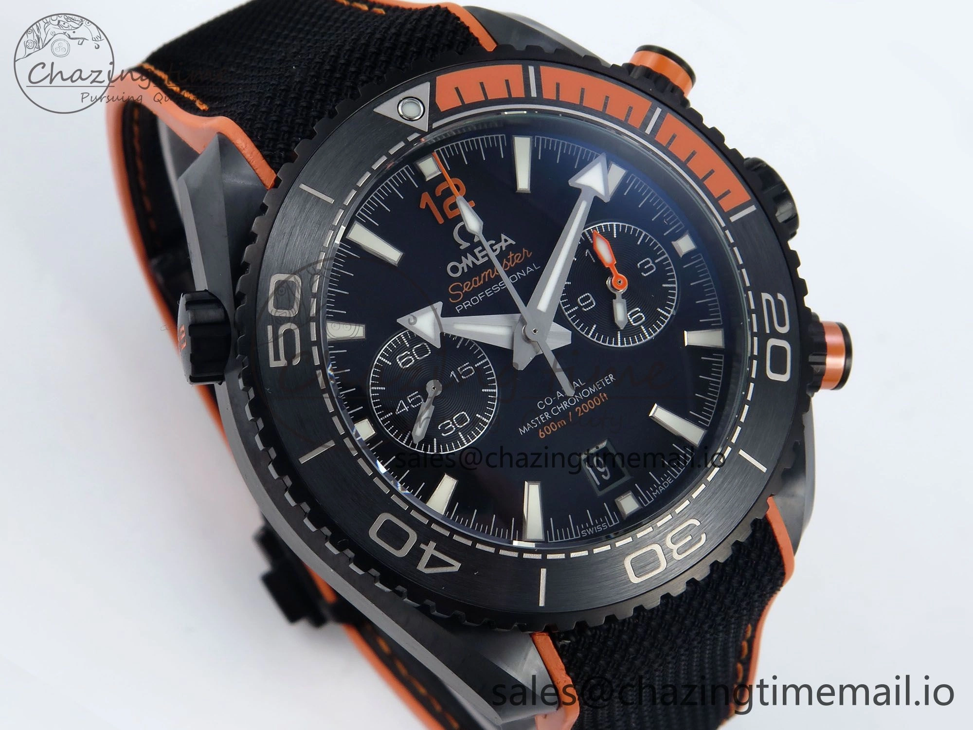 GoAnywhere Planet Ocean Master Chronometer 600M 45.5mm SCF 1:1 Best Edition Black Orange Bezel Black Dial on Black Rubber Strap A9900 Super Clone 7668