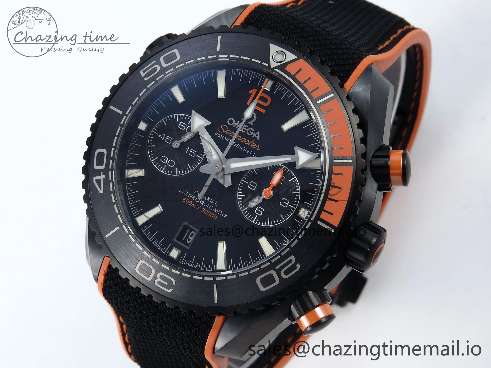 GoAnywhere Planet Ocean Master Chronometer 600M 45.5mm SCF 1:1 Best Edition Black Orange Bezel Black Dial on Black Rubber Strap A9900 Super Clone 7668