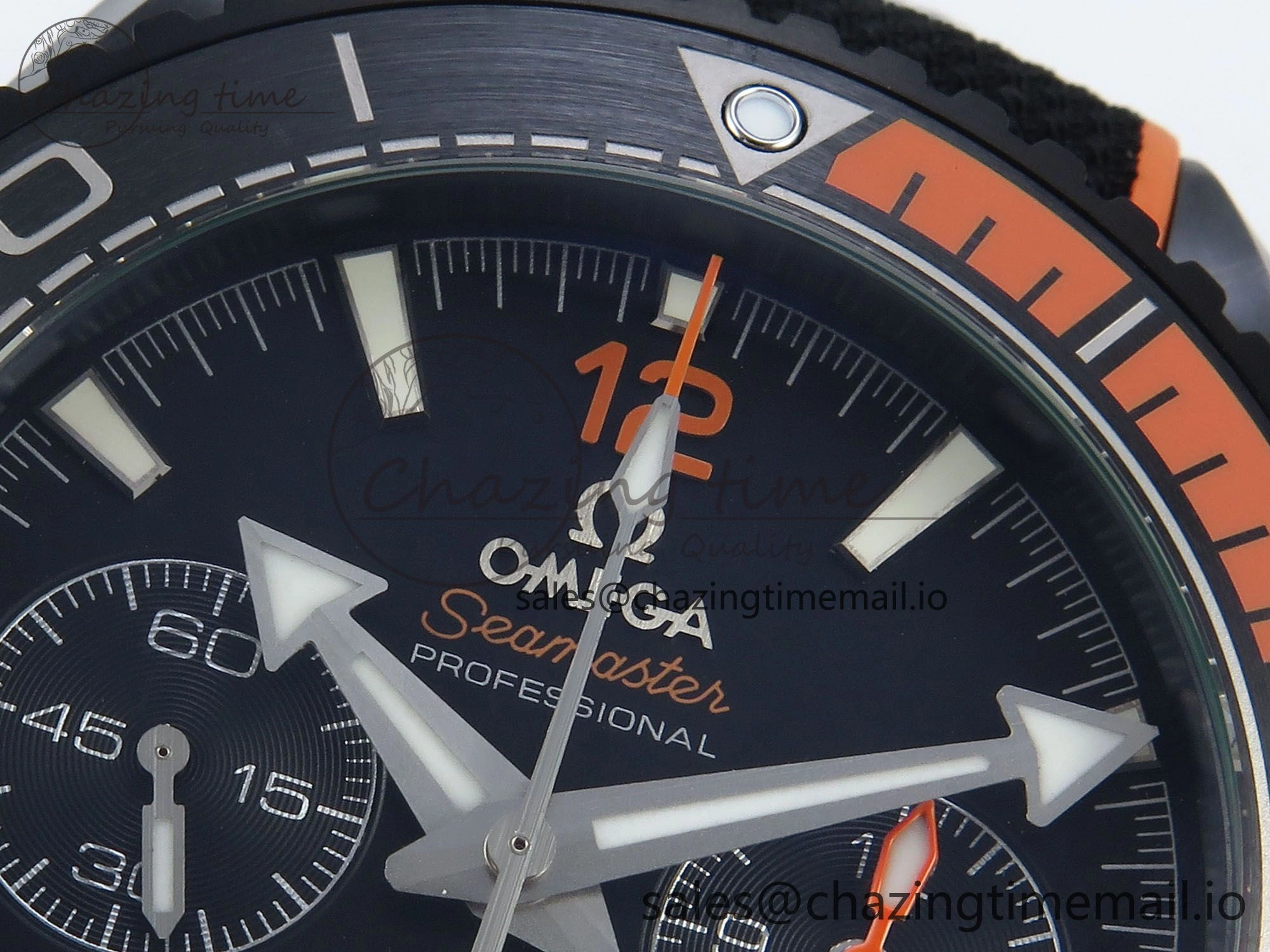 GoAnywhere Planet Ocean Master Chronometer 600M 45.5mm SCF 1:1 Best Edition Black Orange Bezel Black Dial on Black Rubber Strap A9900 Super Clone 7668