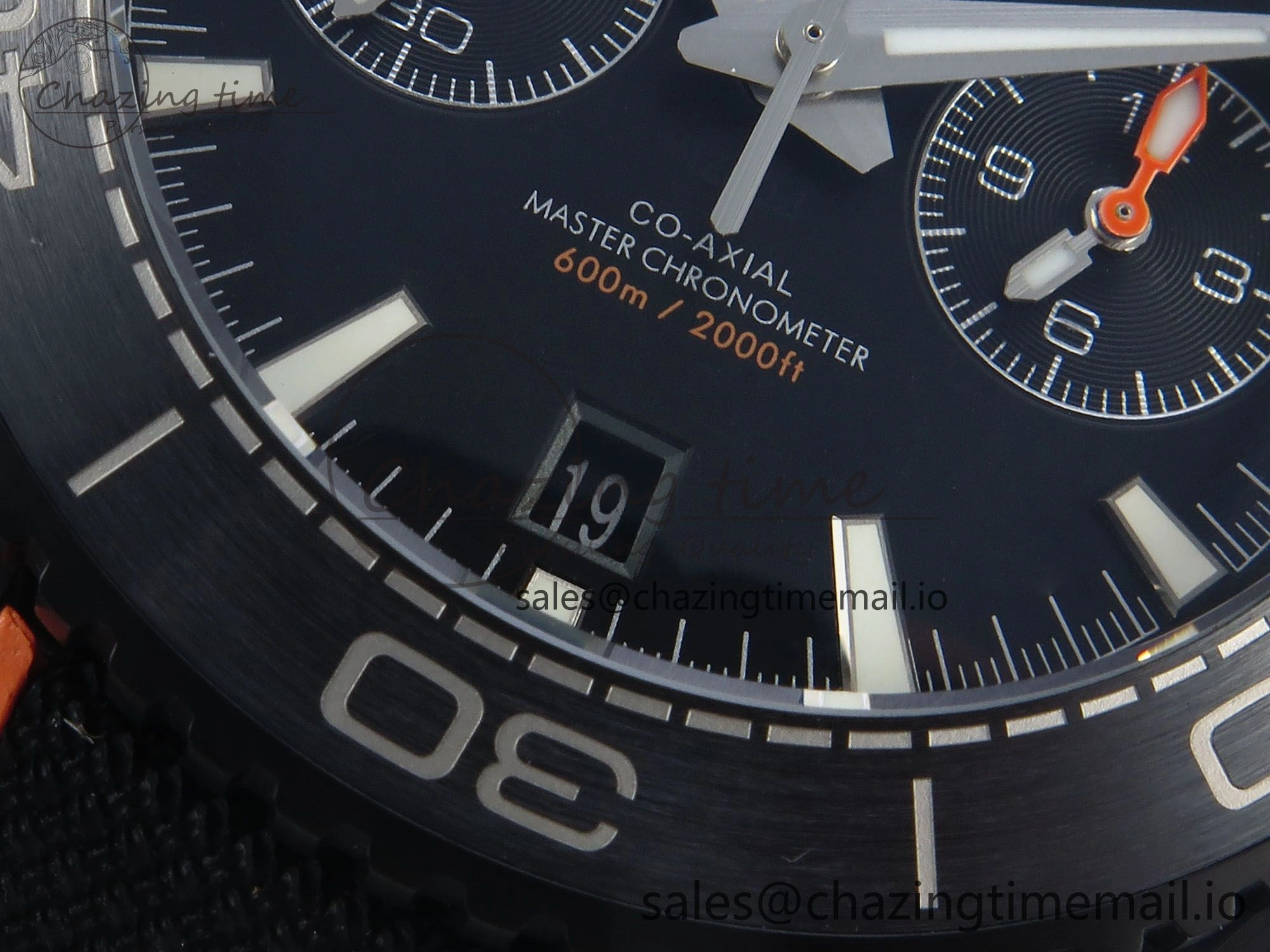 GoAnywhere Planet Ocean Master Chronometer 600M 45.5mm SCF 1:1 Best Edition Black Orange Bezel Black Dial on Black Rubber Strap A9900 Super Clone 7668