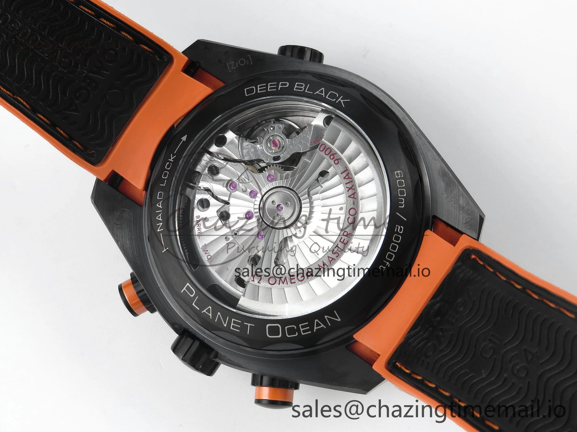 GoAnywhere Planet Ocean Master Chronometer 600M 45.5mm SCF 1:1 Best Edition Black Orange Bezel Black Dial on Black Rubber Strap A9900 Super Clone 7668
