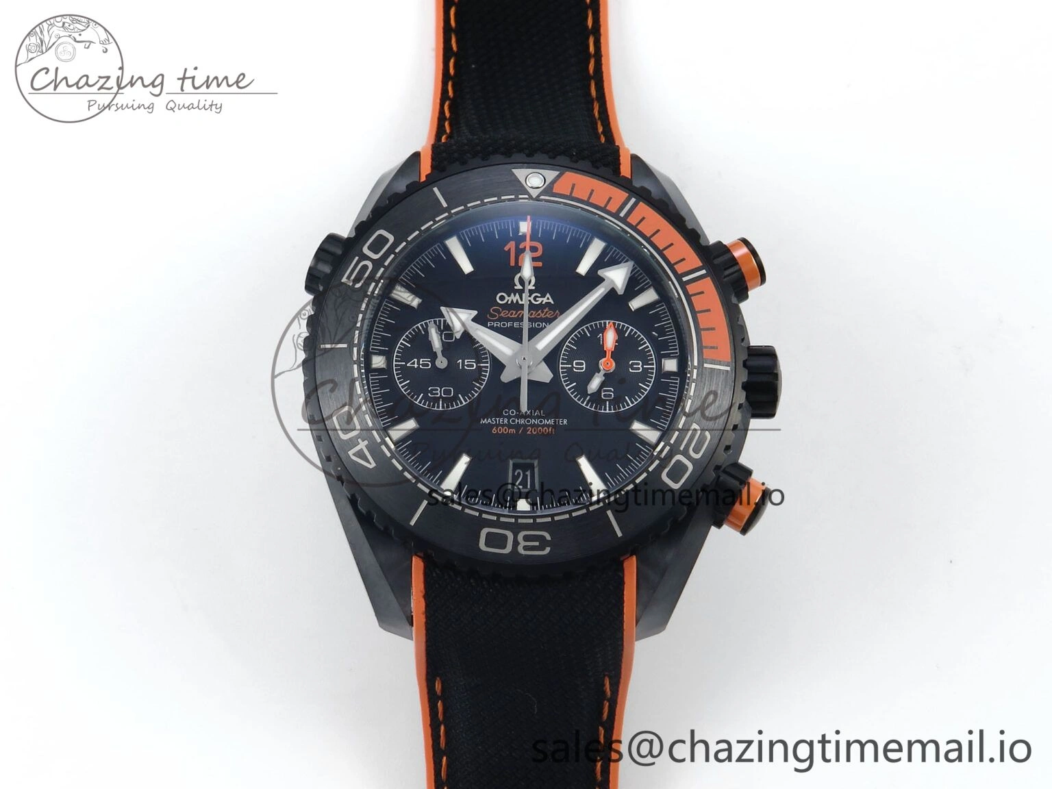 GoAnywhere Planet Ocean Master Chronometer 600M 45.5mm SCF 1:1 Best Edition Black Orange Bezel Black Dial on Black Rubber Strap A9900 Super Clone 7668