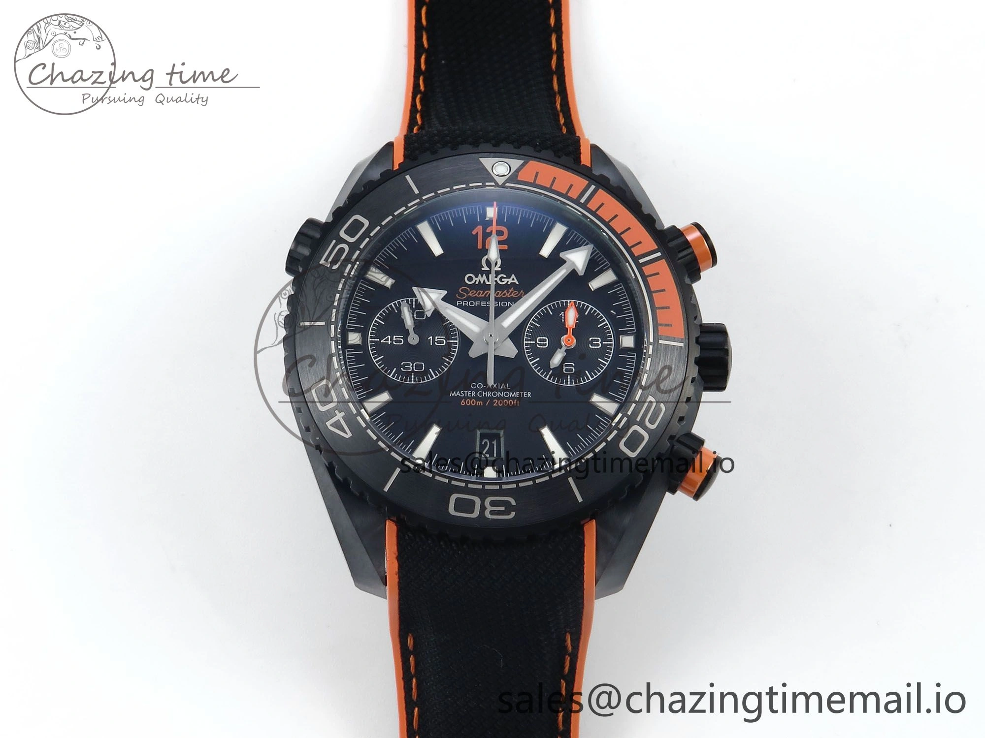 GoAnywhere Planet Ocean Master Chronometer 600M 45.5mm SCF 1:1 Best Edition Black Orange Bezel Black Dial on Black Rubber Strap A9900 Super Clone 7668