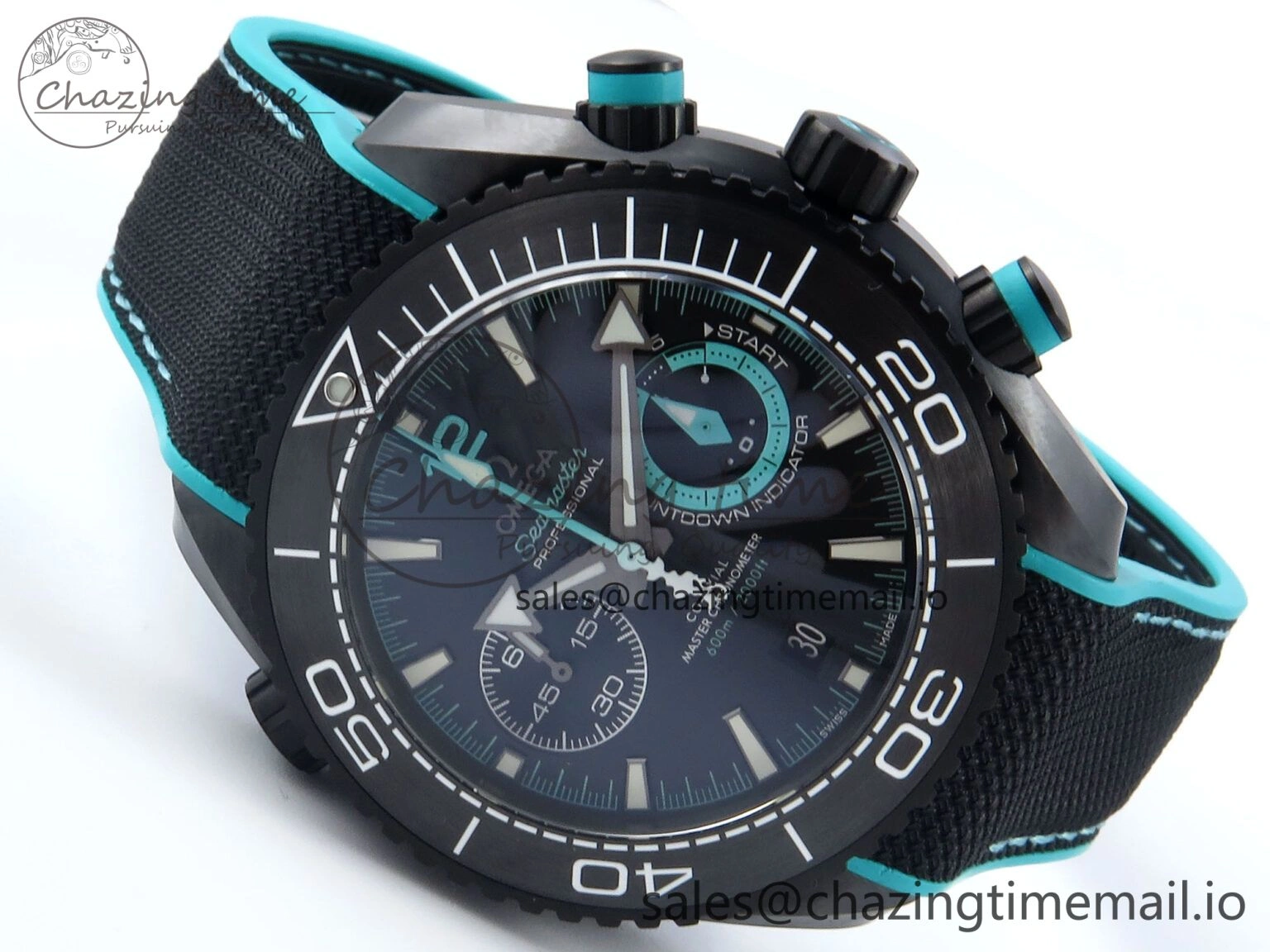 Planet Ocean Master Chronometer 600M 45.5mm SCF 1:1 Best Edition Black Tiffany Blue Dial on Black Rubber Strap A9900 Super Clone Unique 7673
