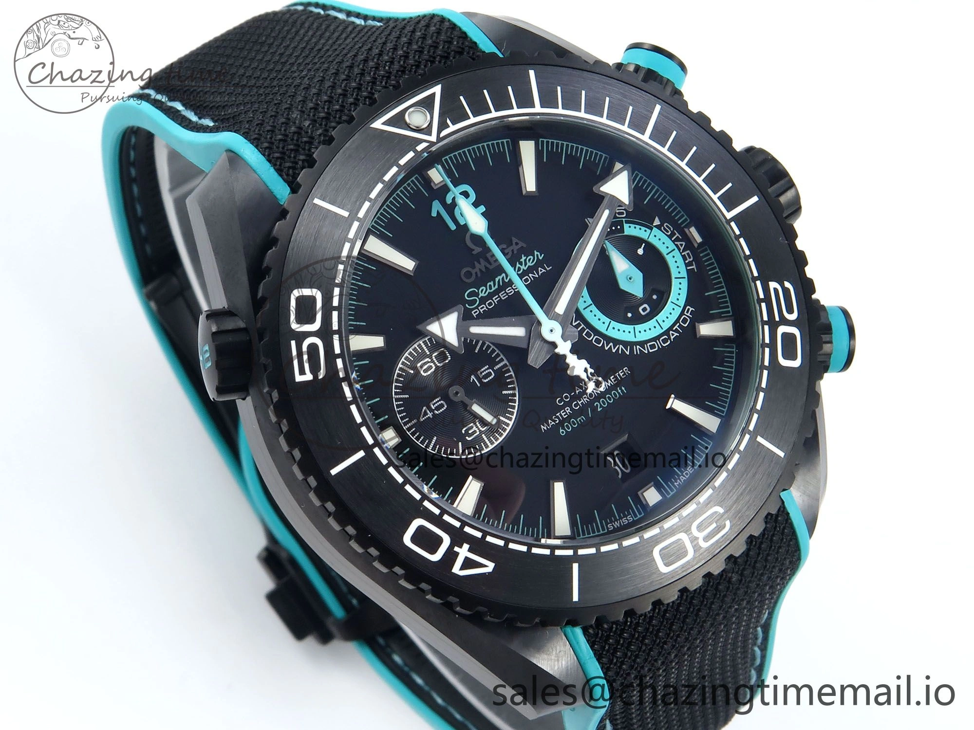 Planet Ocean Master Chronometer 600M 45.5mm SCF 1:1 Best Edition Black Tiffany Blue Dial on Black Rubber Strap A9900 Super Clone Unique 7673