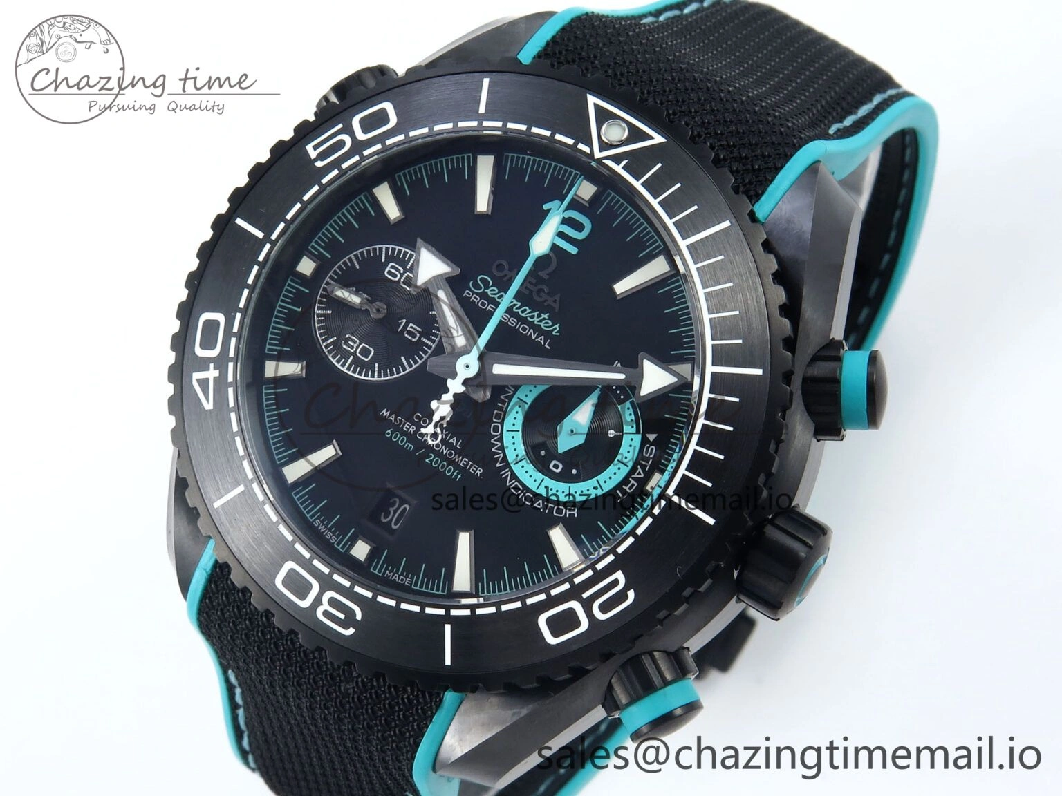 Planet Ocean Master Chronometer 600M 45.5mm SCF 1:1 Best Edition Black Tiffany Blue Dial on Black Rubber Strap A9900 Super Clone Unique 7673