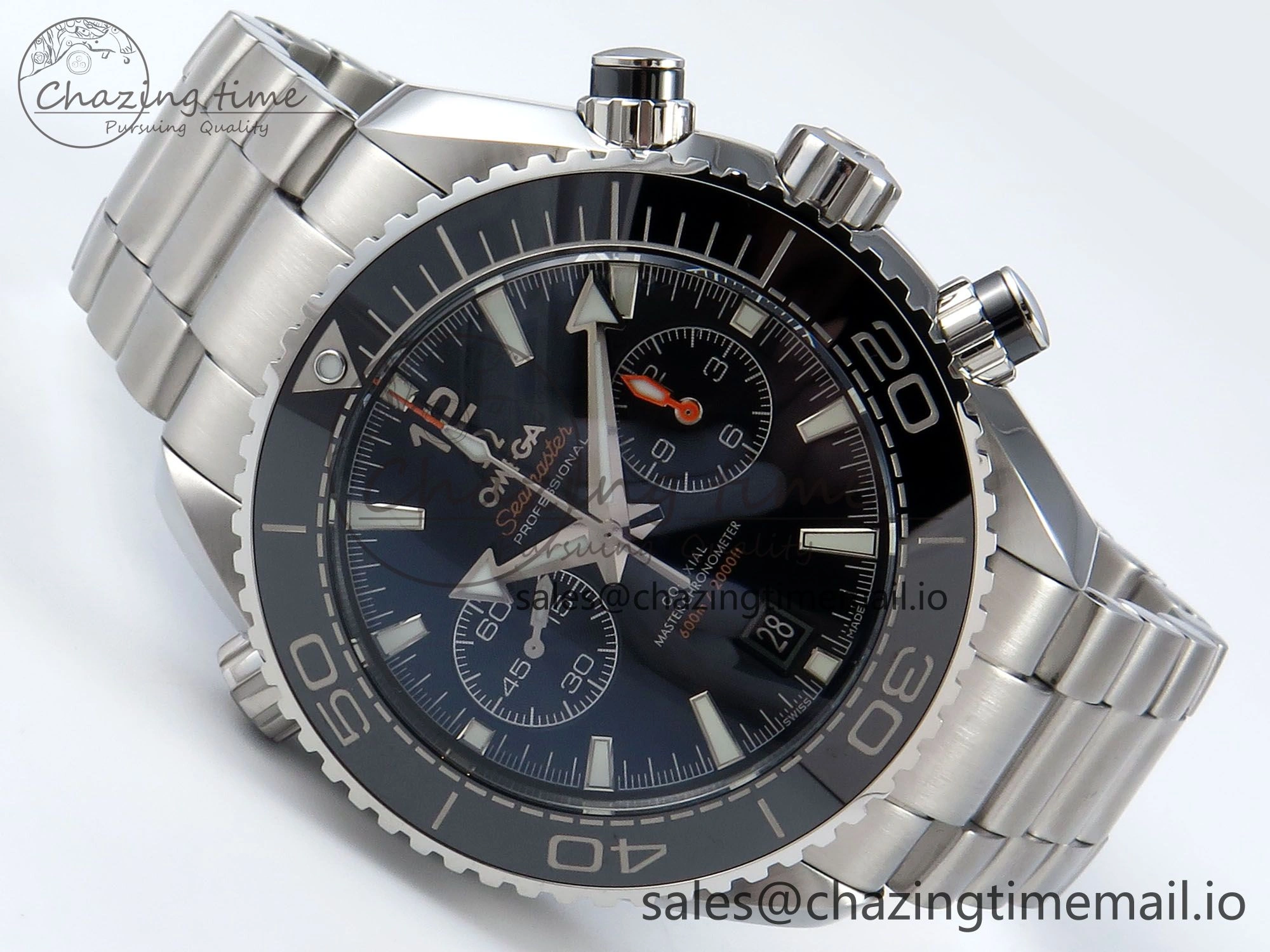 Sophisticated Planet Ocean Master Chronometer 600M 45.5mm SS SCF 1:1 Best Edition Black Bezel Black Dial on SS Bracelet A9900 Super Clone 7675