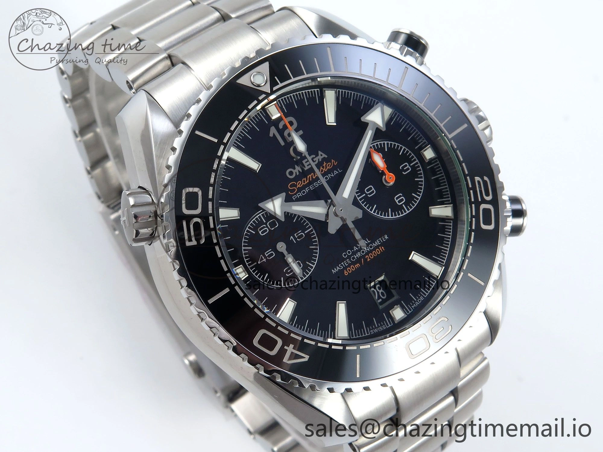 Sophisticated Planet Ocean Master Chronometer 600M 45.5mm SS SCF 1:1 Best Edition Black Bezel Black Dial on SS Bracelet A9900 Super Clone 7675