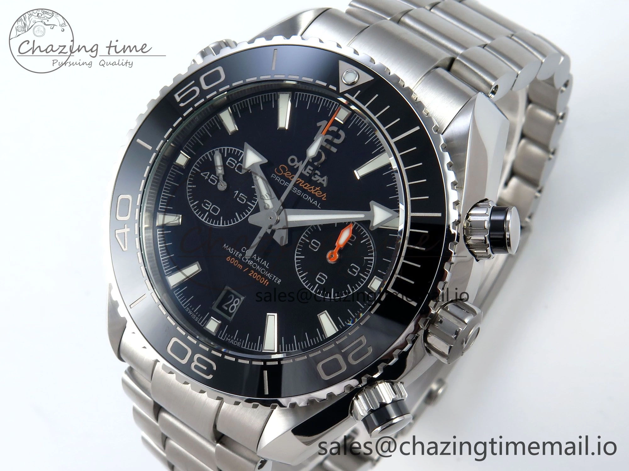 Sophisticated Planet Ocean Master Chronometer 600M 45.5mm SS SCF 1:1 Best Edition Black Bezel Black Dial on SS Bracelet A9900 Super Clone 7675