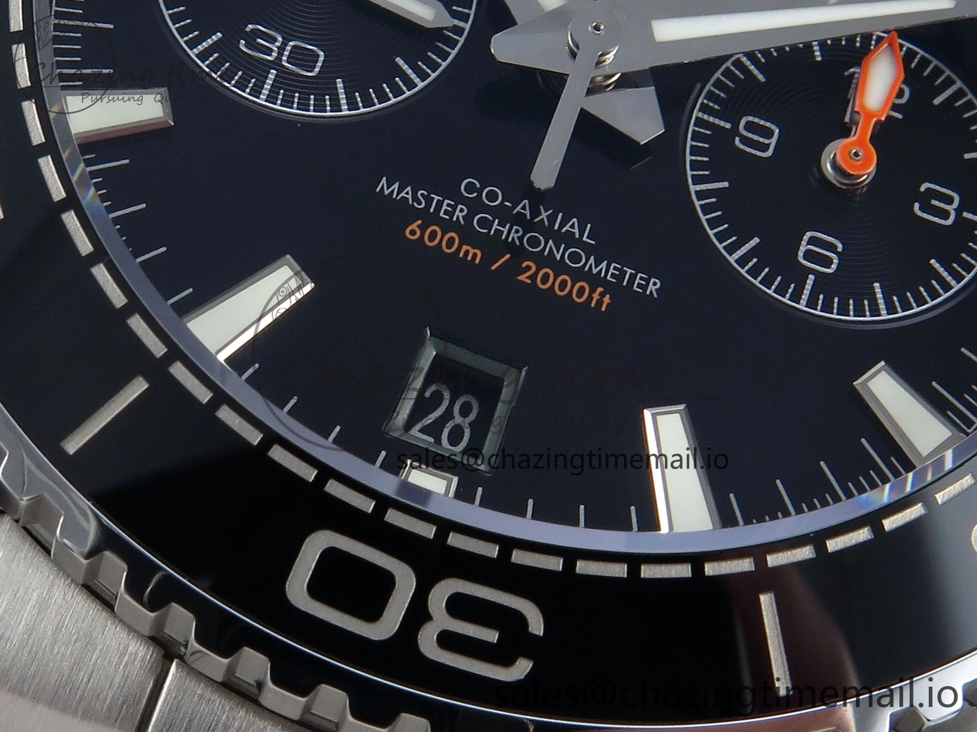 Sophisticated Planet Ocean Master Chronometer 600M 45.5mm SS SCF 1:1 Best Edition Black Bezel Black Dial on SS Bracelet A9900 Super Clone 7675