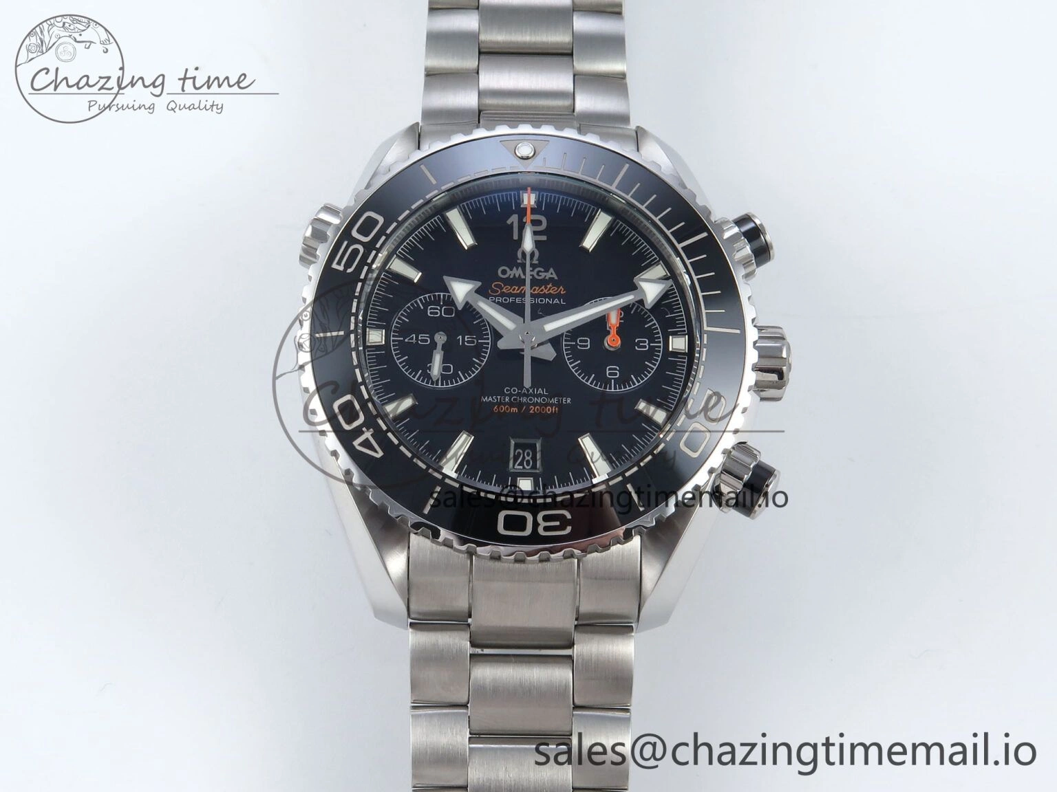 Sophisticated Planet Ocean Master Chronometer 600M 45.5mm SS SCF 1:1 Best Edition Black Bezel Black Dial on SS Bracelet A9900 Super Clone 7675