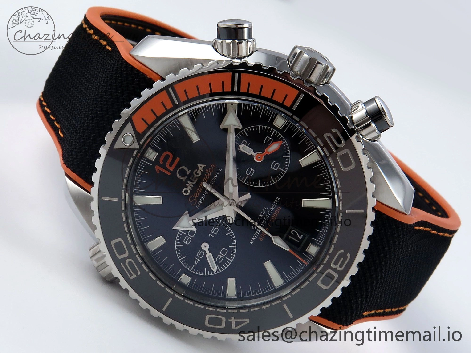 Planet Ocean Master Chronometer 600M 45.5mm SS SCF 1:1 Best Edition Black Orange Bezel Black Dial on Black Rubber Strap A9900 Super Clone Sporty 7667