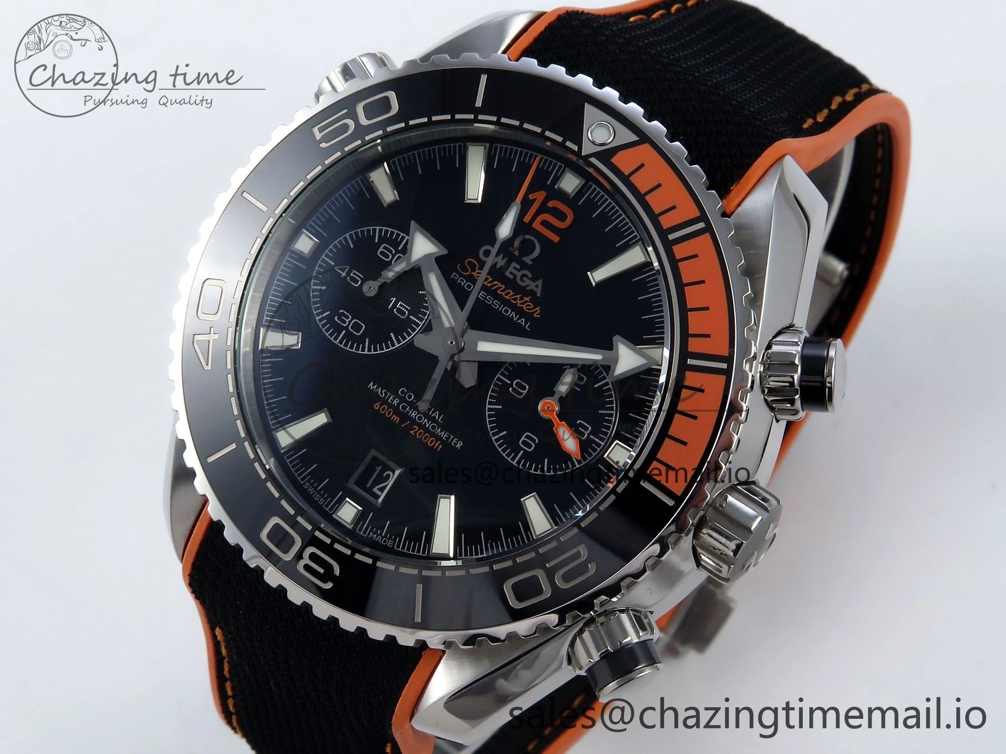 Planet Ocean Master Chronometer 600M 45.5mm SS SCF 1:1 Best Edition Black Orange Bezel Black Dial on Black Rubber Strap A9900 Super Clone Sporty 7667