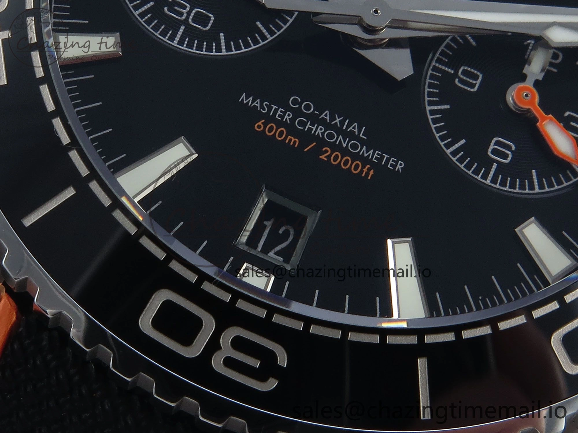 Planet Ocean Master Chronometer 600M 45.5mm SS SCF 1:1 Best Edition Black Orange Bezel Black Dial on Black Rubber Strap A9900 Super Clone Sporty 7667