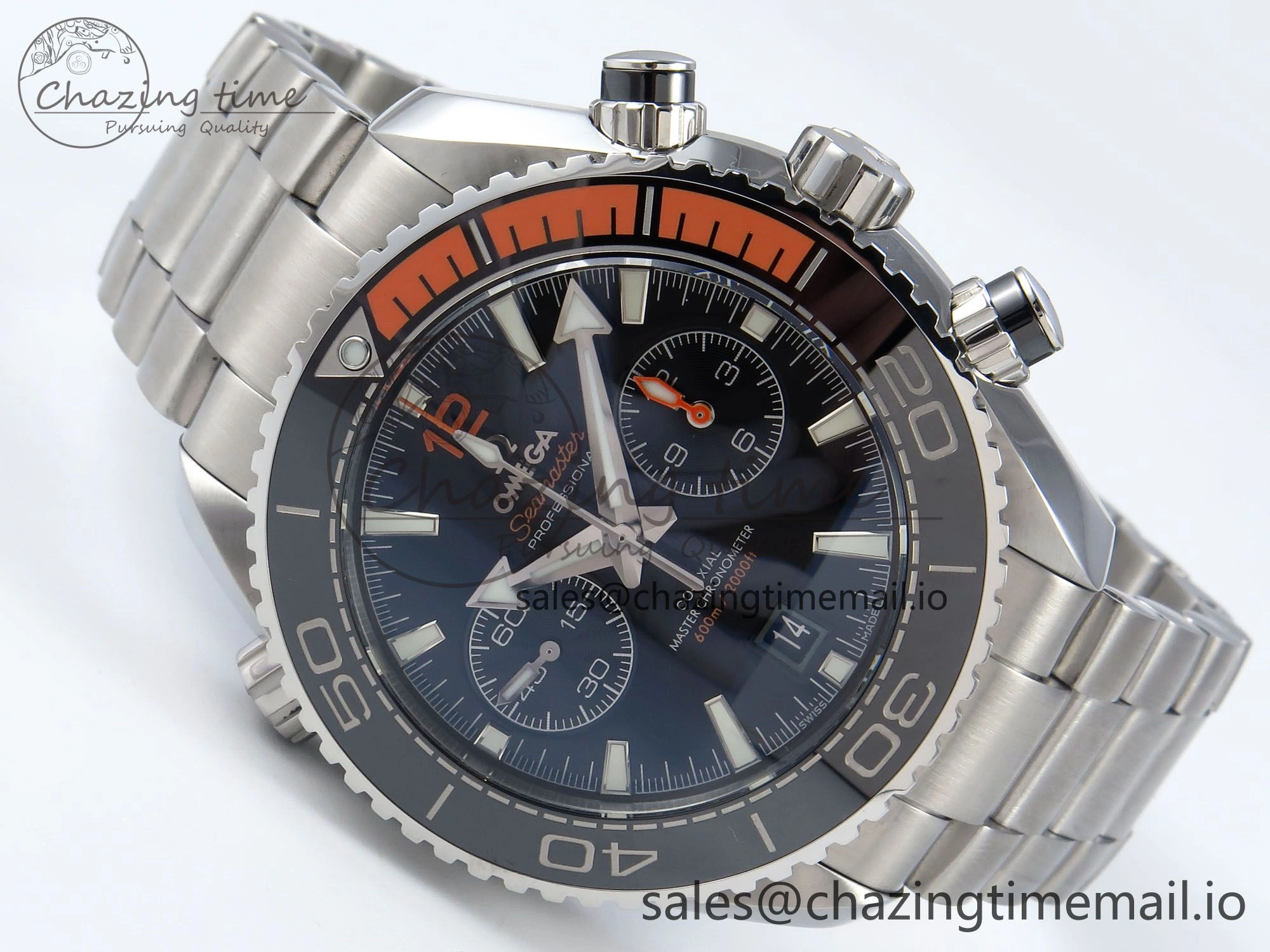 NewStyle Planet Ocean Master Chronometer 600M 45.5mm SS SCF 1:1 Best Edition Black Orange Bezel Black Dial on SS Bracelet A9900 Super Clone 7674