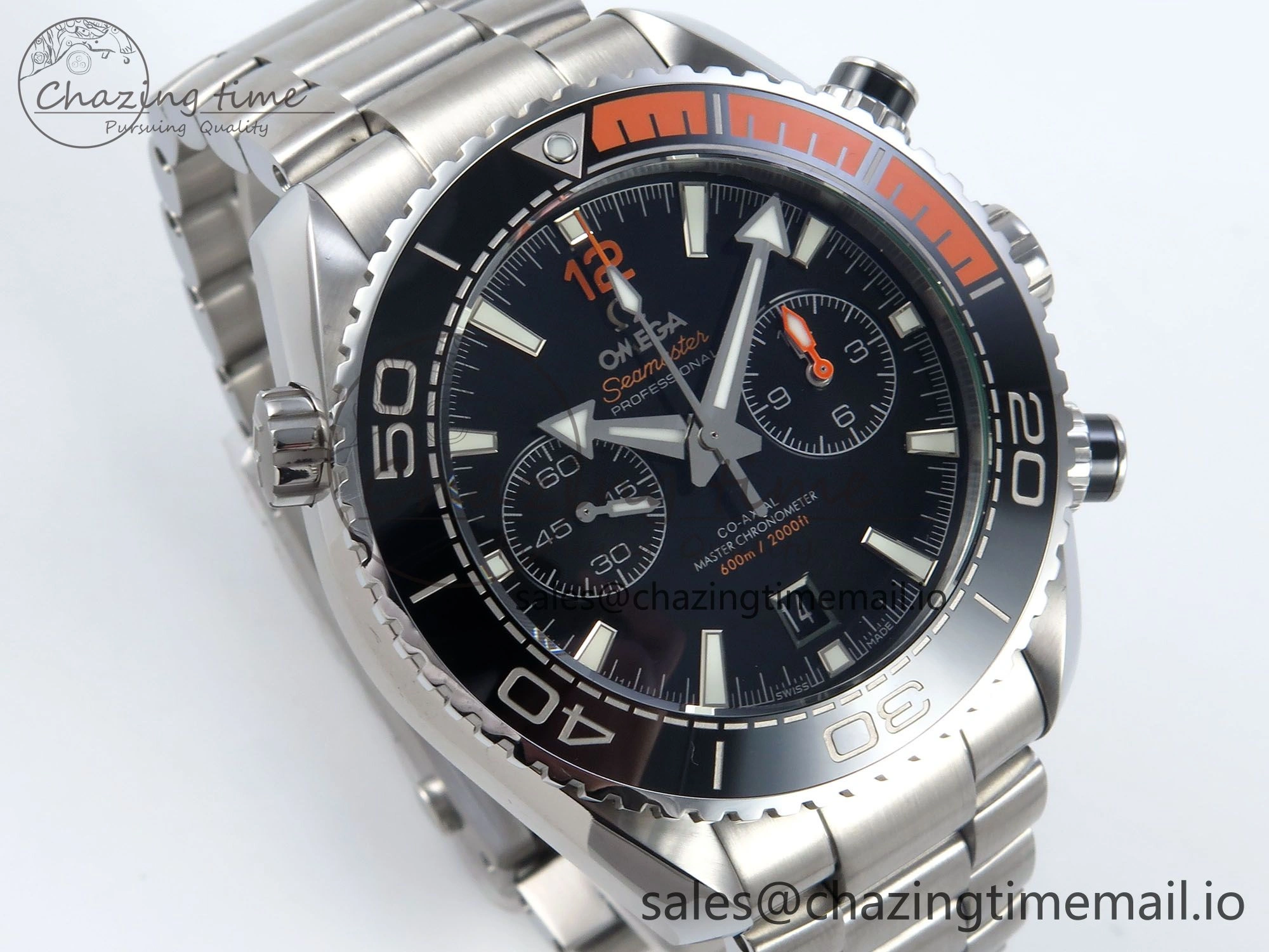 NewStyle Planet Ocean Master Chronometer 600M 45.5mm SS SCF 1:1 Best Edition Black Orange Bezel Black Dial on SS Bracelet A9900 Super Clone 7674
