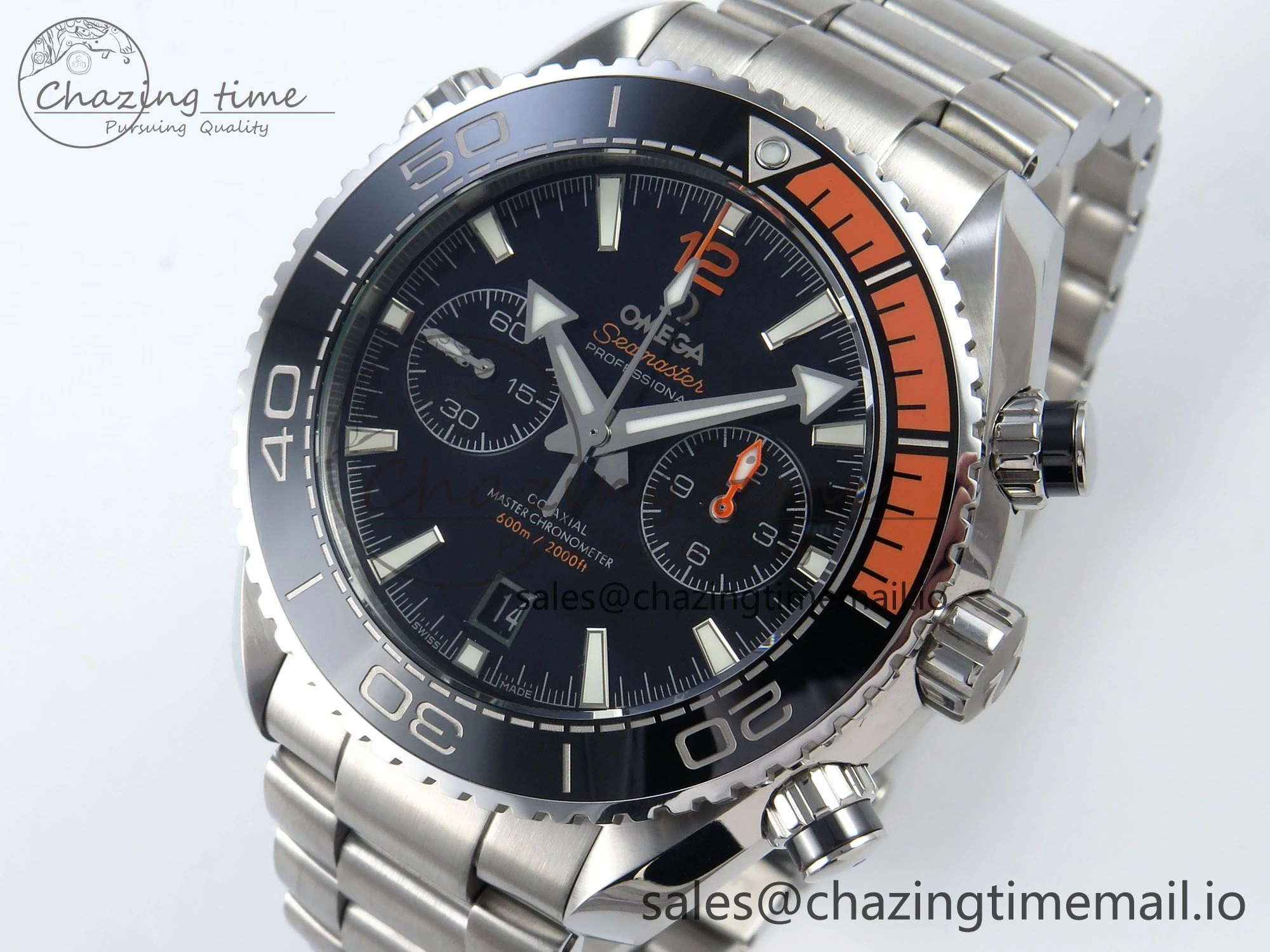 NewStyle Planet Ocean Master Chronometer 600M 45.5mm SS SCF 1:1 Best Edition Black Orange Bezel Black Dial on SS Bracelet A9900 Super Clone 7674