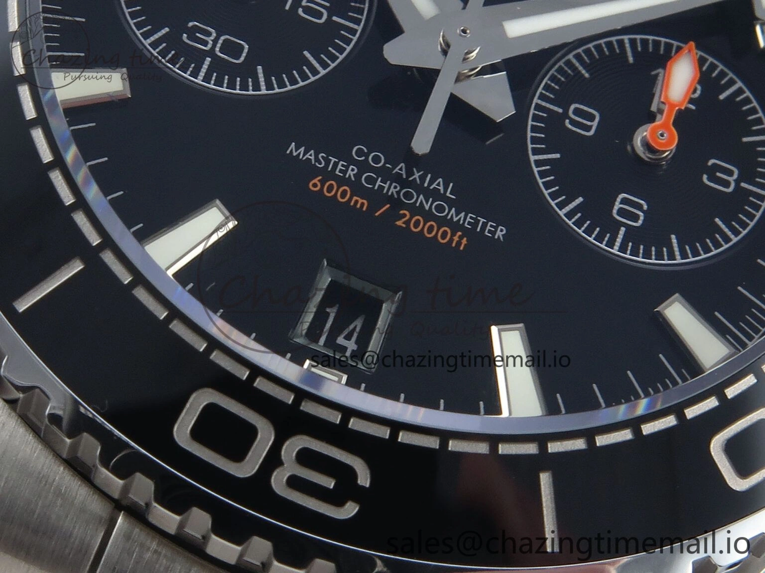 NewStyle Planet Ocean Master Chronometer 600M 45.5mm SS SCF 1:1 Best Edition Black Orange Bezel Black Dial on SS Bracelet A9900 Super Clone 7674