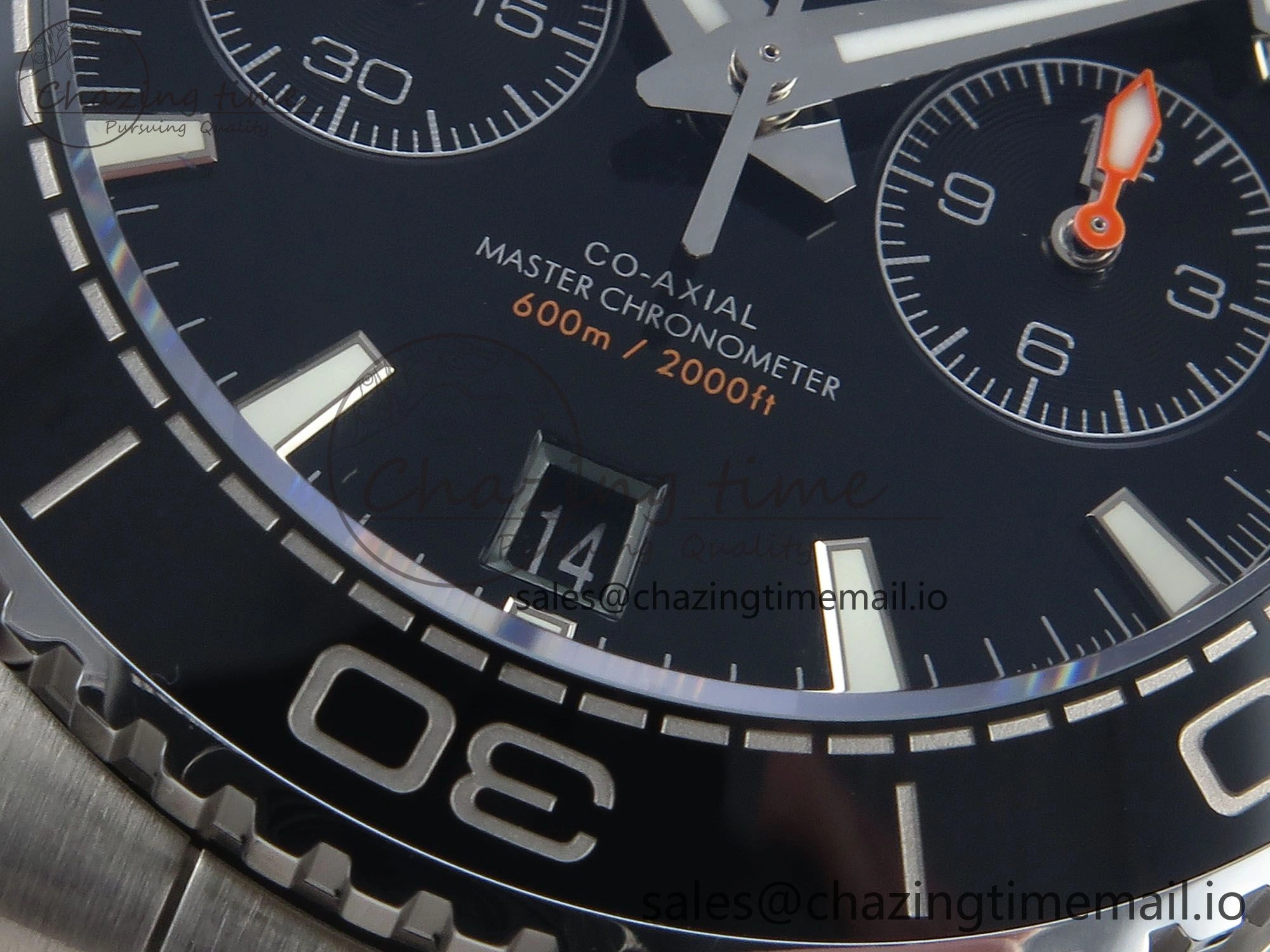 NewStyle Planet Ocean Master Chronometer 600M 45.5mm SS SCF 1:1 Best Edition Black Orange Bezel Black Dial on SS Bracelet A9900 Super Clone 7674