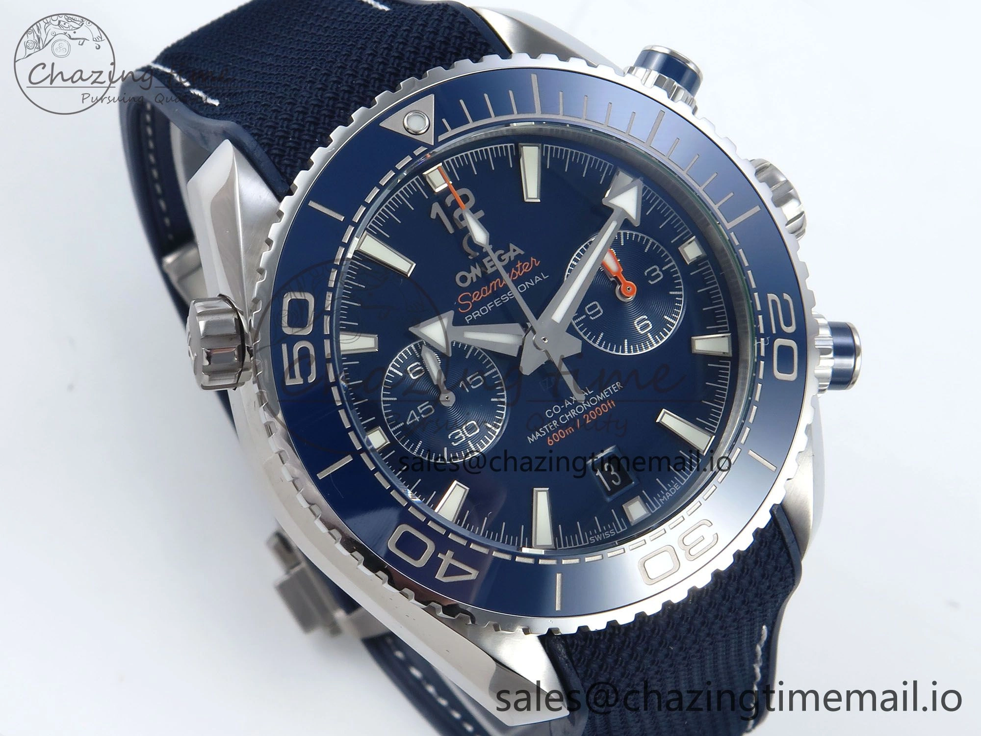 TechFriendly Planet Ocean Master Chronometer 600M 45.5mm SS SCF 1:1 Best Edition Blue Bezel Blue Dial on Blue Rubber Strap A9900 Super Clone 7670