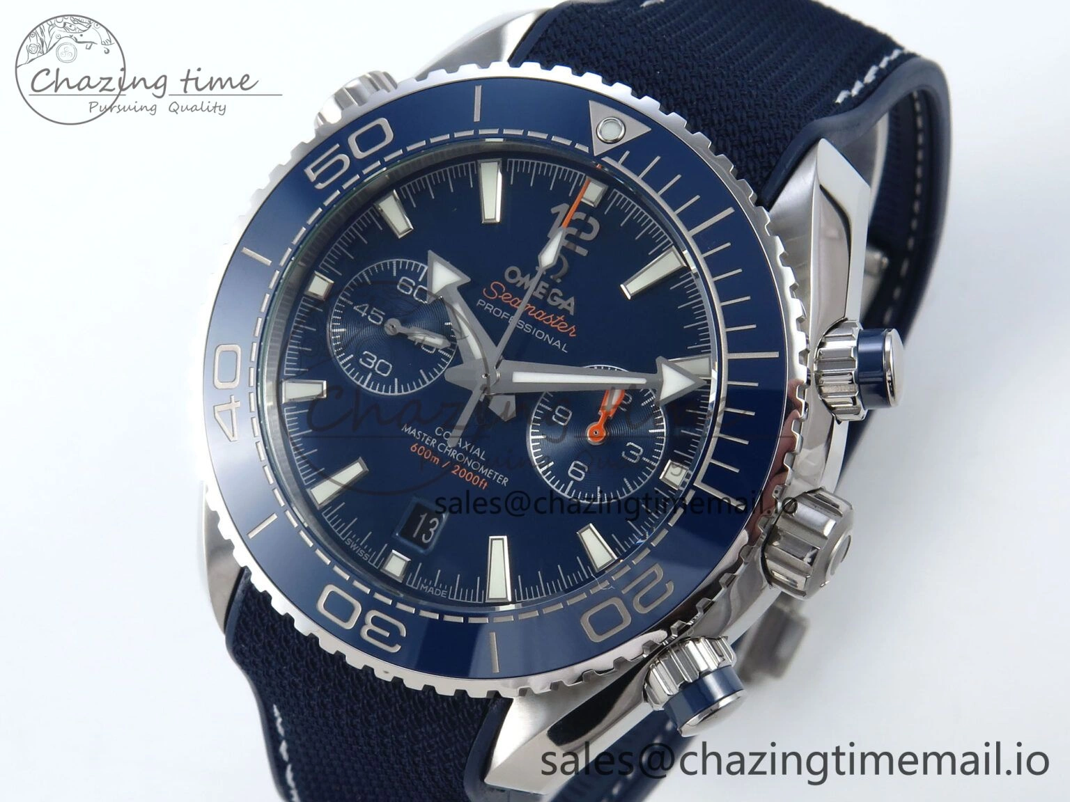 TechFriendly Planet Ocean Master Chronometer 600M 45.5mm SS SCF 1:1 Best Edition Blue Bezel Blue Dial on Blue Rubber Strap A9900 Super Clone 7670