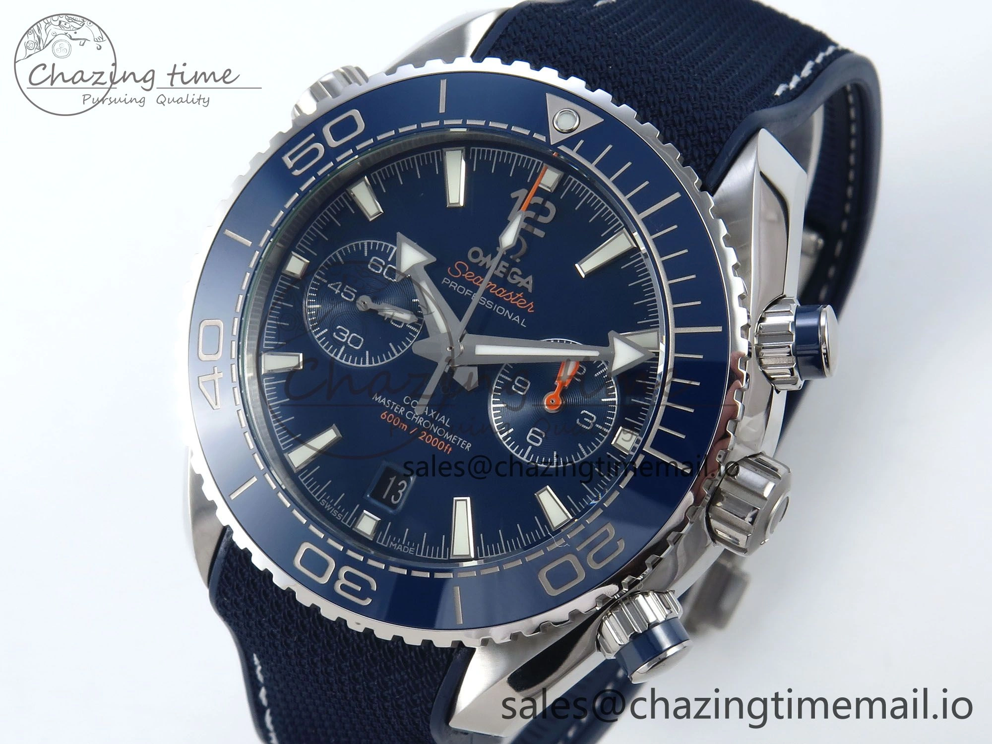 TechFriendly Planet Ocean Master Chronometer 600M 45.5mm SS SCF 1:1 Best Edition Blue Bezel Blue Dial on Blue Rubber Strap A9900 Super Clone 7670