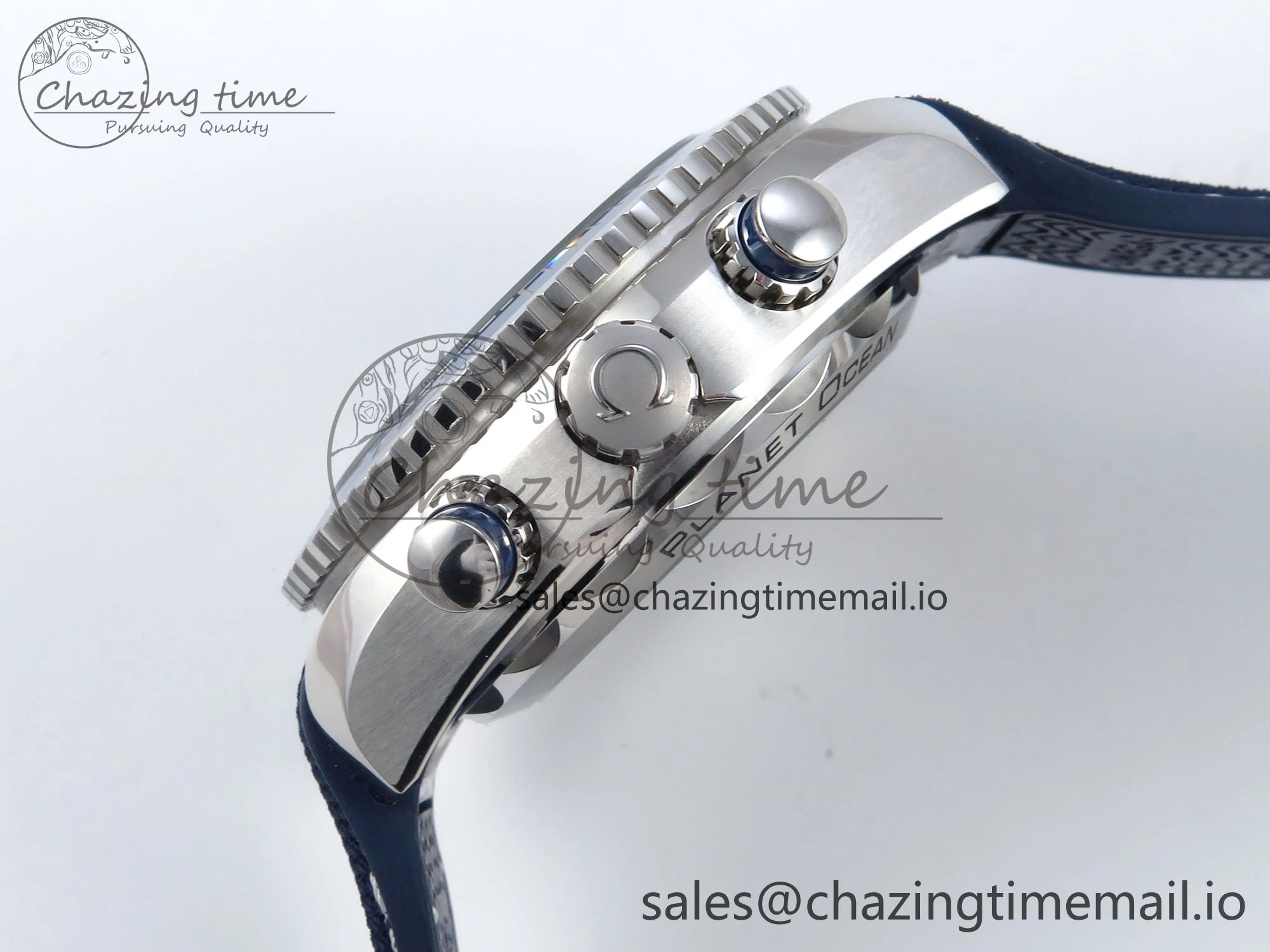TechFriendly Planet Ocean Master Chronometer 600M 45.5mm SS SCF 1:1 Best Edition Blue Bezel Blue Dial on Blue Rubber Strap A9900 Super Clone 7670