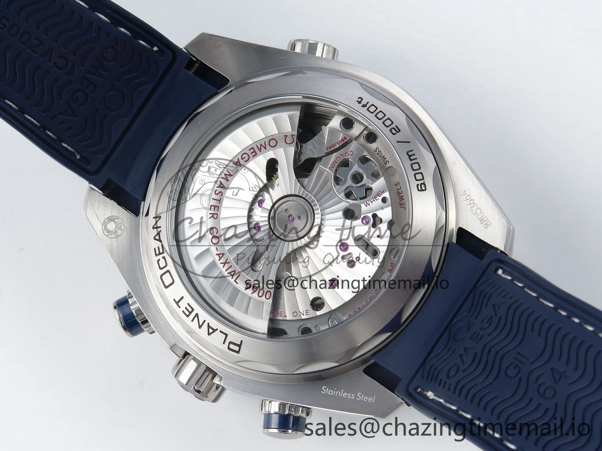 TechFriendly Planet Ocean Master Chronometer 600M 45.5mm SS SCF 1:1 Best Edition Blue Bezel Blue Dial on Blue Rubber Strap A9900 Super Clone 7670