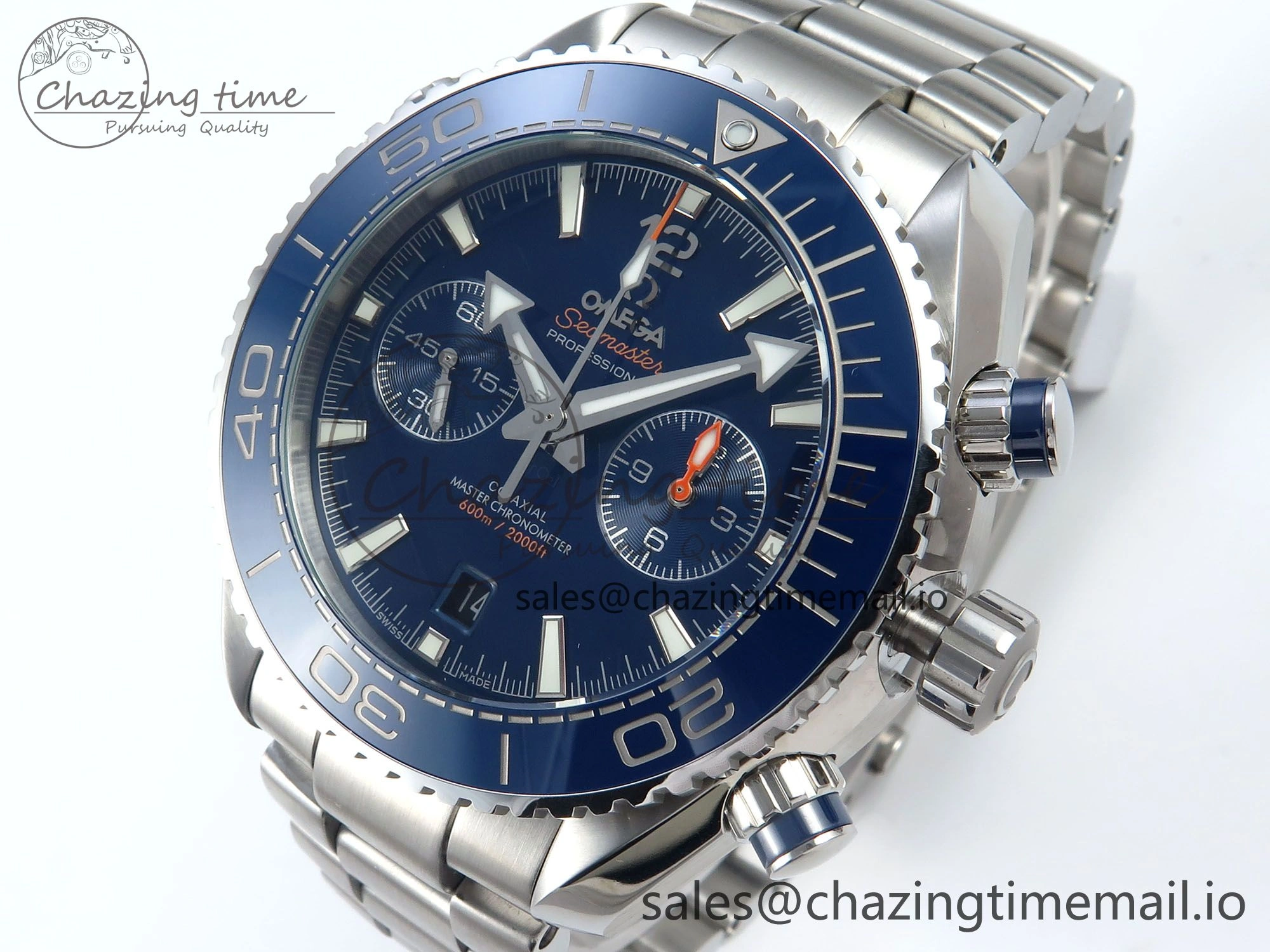 Attractive Planet Ocean Master Chronometer 600M 45.5mm SS SCF 1:1 Best Edition Blue Bezel Blue Dial on SS Bracelet A9900 Super Clone 7676