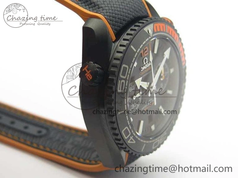 Planet Ocean Master Chronometer Chrono DLC OM 1:1 Best Edition Black Dial On Nylon Strap A Sustainable 8103