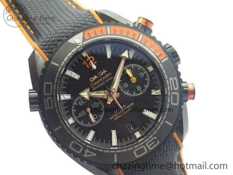 Planet Ocean Master Chronometer Chrono DLC OM 1:1 Best Edition Black Dial On Nylon Strap A Sustainable 8103