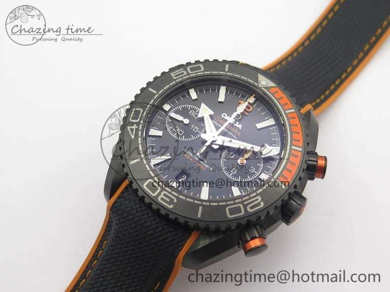 Planet Ocean Master Chronometer Chrono DLC OM 1:1 Best Edition Black Dial On Nylon Strap A Sustainable 8103