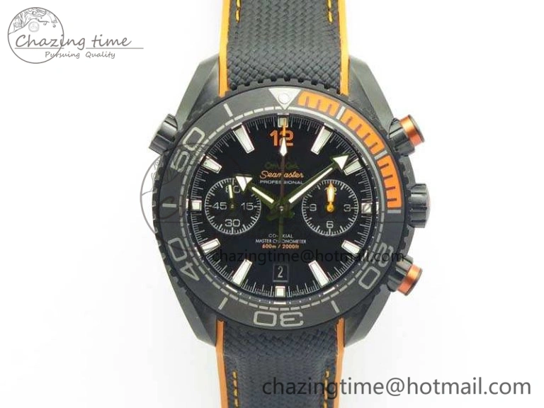 Planet Ocean Master Chronometer Chrono DLC OM 1:1 Best Edition Black Dial On Nylon Strap A Sustainable 8103