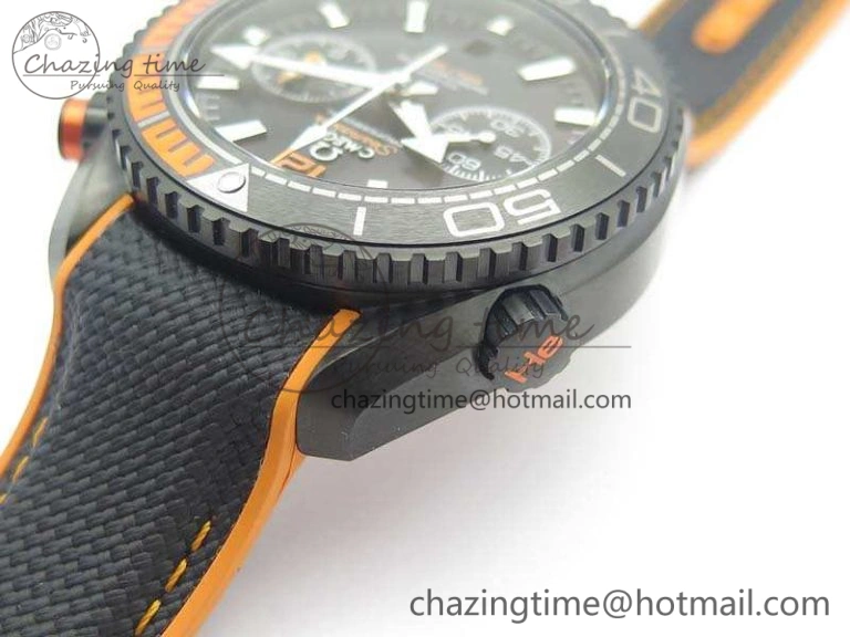 Planet Ocean Master Chronometer Chrono DLC OM 1:1 Best Edition Black Dial On Nylon Strap A Sustainable 8103